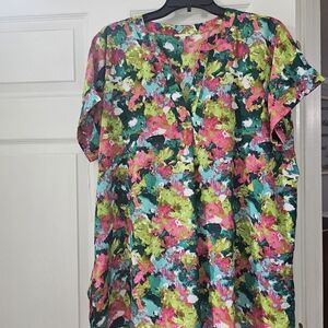 JODIFL Colorful Floral Blouse in Pink and Green
